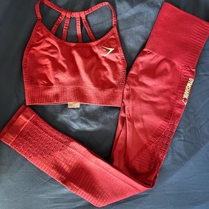 Gymshark Energy Seamless Sports Bra and High Waisted Leggings - BEET color XS